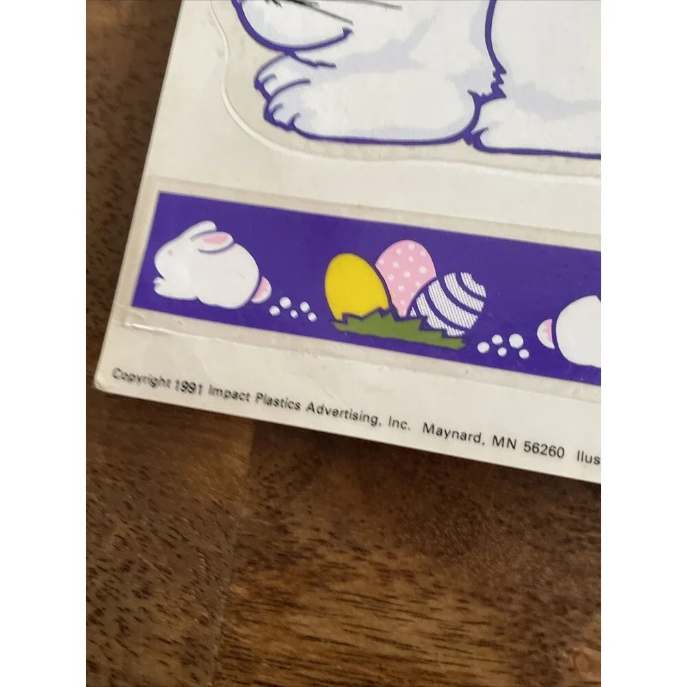 5 Vintage Easter Spring Vinyl Window Clings Bunny Colorful Eggs Birds Artist